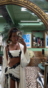 Rio Robe Long Ivory with Black Lace