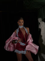 Florentina Blouse Red with Baby Blue Lace