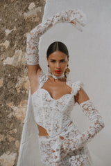 La Bonita Full Body Corset White Lace with Necktie