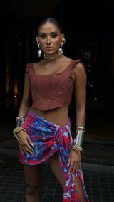 Mykonos Corset Brown Linen