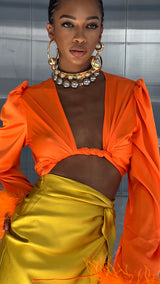 Tulum Feather Wrap Top Orange