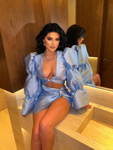 Aurieta Dramatic Sleeve Top Baby Blue