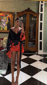 Rio Robe Black with Orange Lace