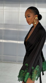 Rio Robe Black with Green Lace