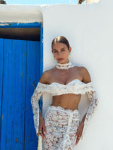 Amoroso Cropped Lace Corset and Necktie Ivory