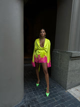 Rio Robe Fluro Yellow Pink Lace