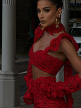 La Bonita Cropped Corset Red Lace and Necktie