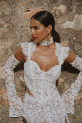 La Bonita Full Body Corset White Lace with Necktie