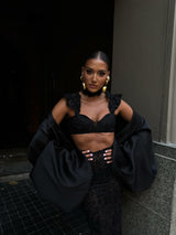 La Bonita Cropped Corset Black Lace and Necktie