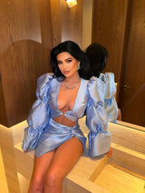 Aurieta Dramatic Sleeve Top Baby Blue