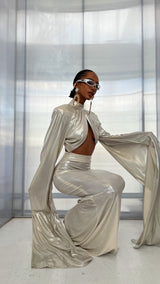 The Acqua Cropped High Neck Top Silver