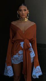 Rio Robe Brown with Baby Blue Lace