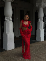 La Bonita Cropped Corset Red Lace and Necktie