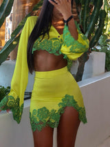 Rio Mini Skirt Brazilian Yellow with Green Lace