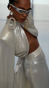 The Acqua Cropped High Neck Top Silver