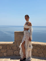 Amoroso Cropped Lace Corset and Necktie Ivory