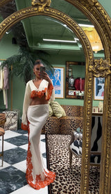 Rio Cropped Top Ivory with Orange lace