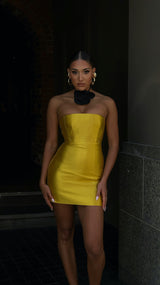 Andres Strapless Dress Mustard Yellow