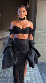 La Bonita Cropped Corset Black Lace and Necktie