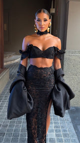 La Bonita Black Lace Long Skirt