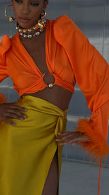 Tulum Feather Wrap Top Orange