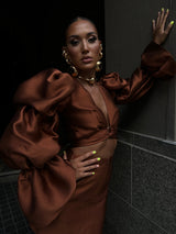 Aurieta Dramatic Sleeve Top Rich Brown