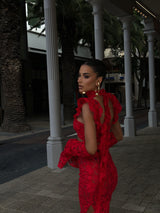 La Bonita Cropped Corset Red Lace and Necktie