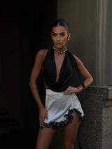 Rio Mini Skirt Ivory with Black Lace