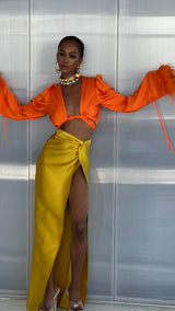 Tulum Feather Wrap Top Orange
