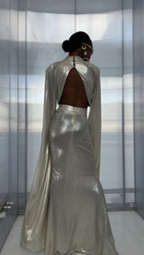 The Acqua Cropped High Neck Top Silver