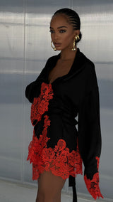 Rio Robe Black with Orange Lace