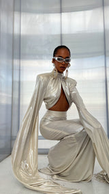 The Acqua Cropped High Neck Top Silver