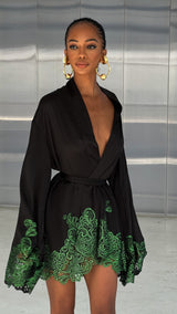 Rio Robe Black with Green Lace