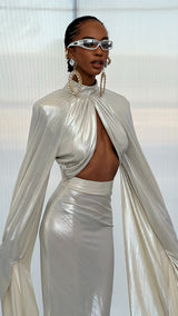 The Acqua Cropped High Neck Top Silver