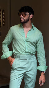 Carlos High Waist Trousers with Side Tabs Pistachio Cotton