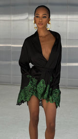 Rio Robe Black with Green Lace