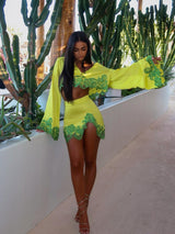 Rio Mini Skirt Brazilian Yellow with Green Lace
