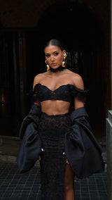 La Bonita Cropped Corset Black Lace and Necktie