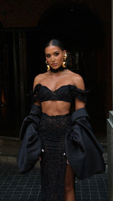 La Bonita Cropped Corset Black Lace and Necktie