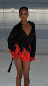 Rio Robe Black with Orange Lace