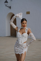 La Bonita Full Body Corset White Lace with Necktie