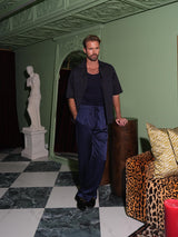 Miami Silk High Waist Drawstring Trousers Navy