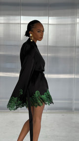 Rio Robe Black with Green Lace