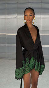 Rio Robe Black with Green Lace