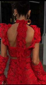 La Bonita Cropped Corset Red Lace and Necktie