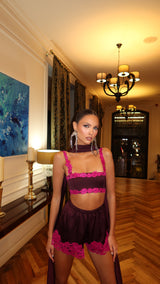 Rio Mini Short Shiraz with Pink Lace
