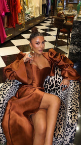 Aurieta Dramatic Sleeve Top Rich Brown