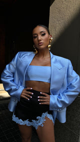 Rio Mini Skirt Black with Baby Blue Lace