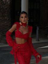 La Bonita Cropped Corset Red Lace and Necktie