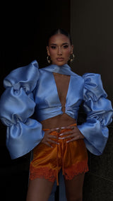 Aurieta Dramatic Sleeve Top Baby Blue